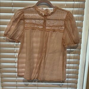 Mine Lace Accent Blouse in Tan
